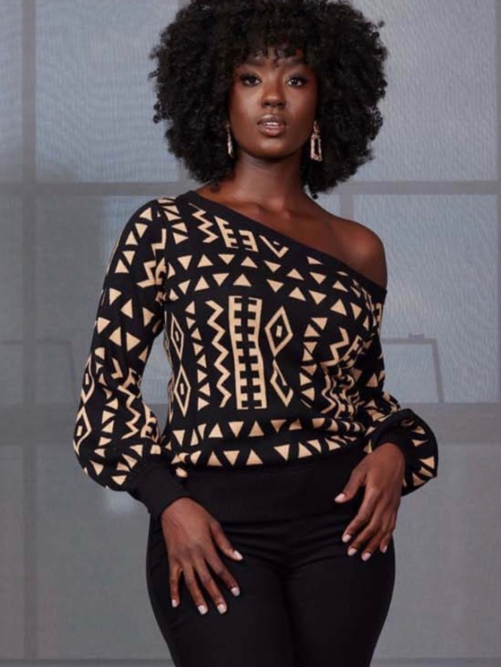 D’Iyanu Hiba African Tribal Off Shoulder Sweater